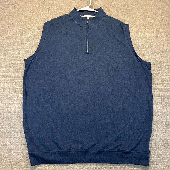 Peter Millar 1/4 Zip Sweater Vest Men's 2XL Pullover Blue 100% Cotton Mock